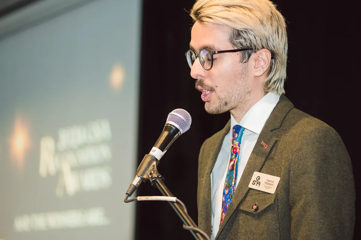 Graduate Students' Association GSA presenter talking into mic